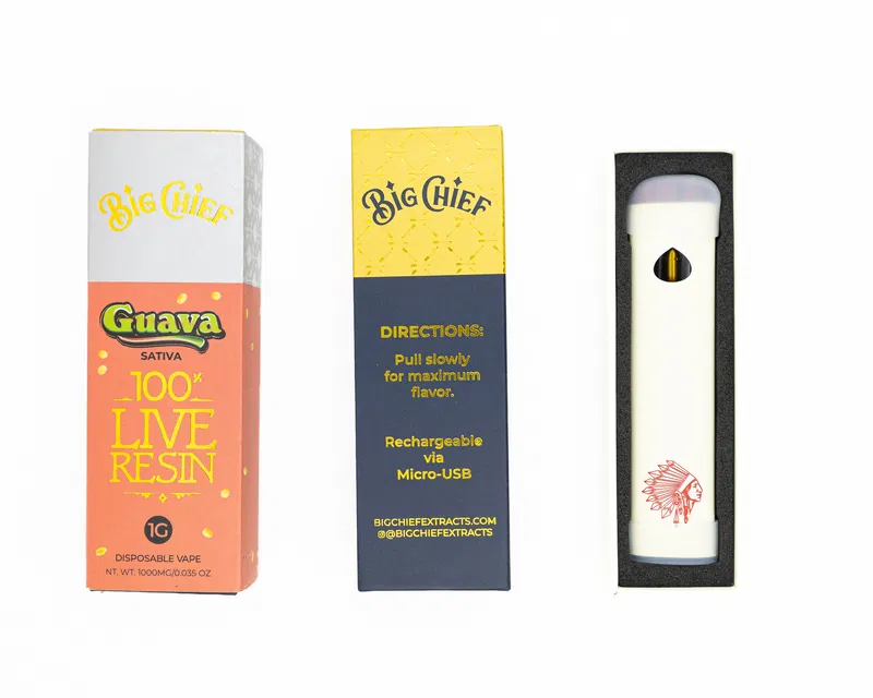 BIG CHIEF – DISPOSABLE RECHARGABLE VAPE CARTS – 100% LIVE RESIN – 1GM (1000MG) - Image 7