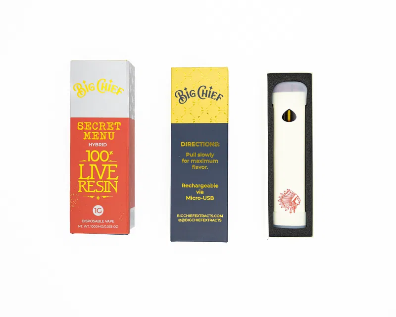 BIG CHIEF – DISPOSABLE RECHARGABLE VAPE CARTS – 100% LIVE RESIN – 1GM (1000MG) - Image 11